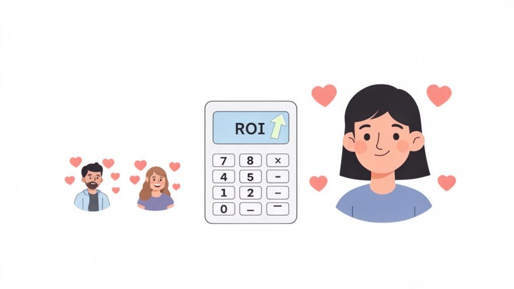 Illustration of a calculator showing ROI, a powerful content creation idea to prove influencer value.