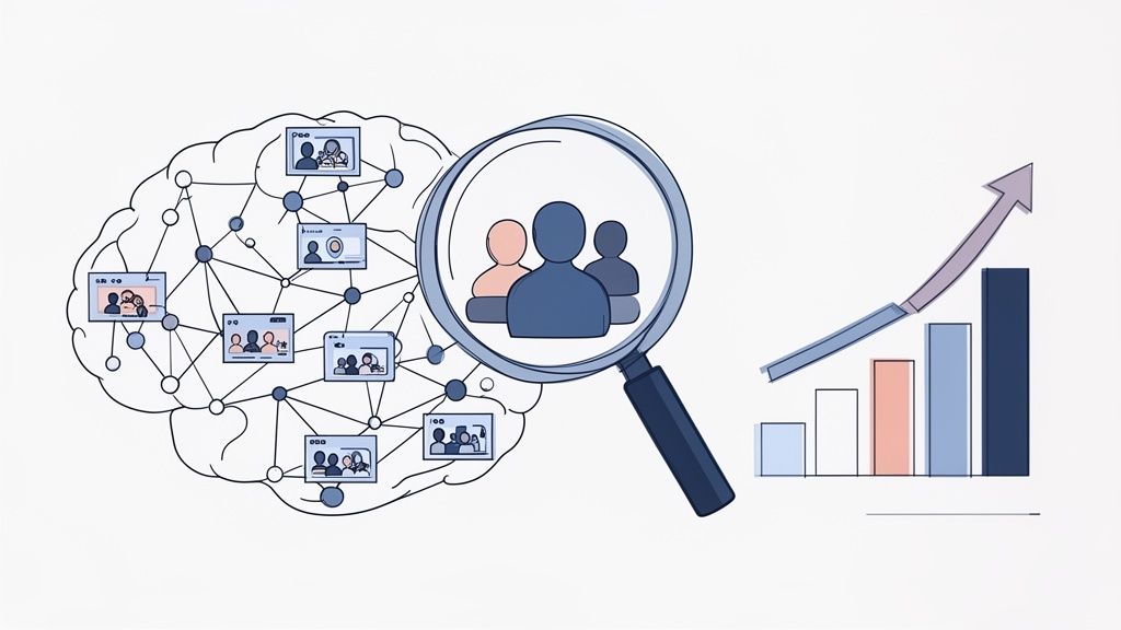 Visualizing social network data analysis and audience targeting for business growth with a chart.