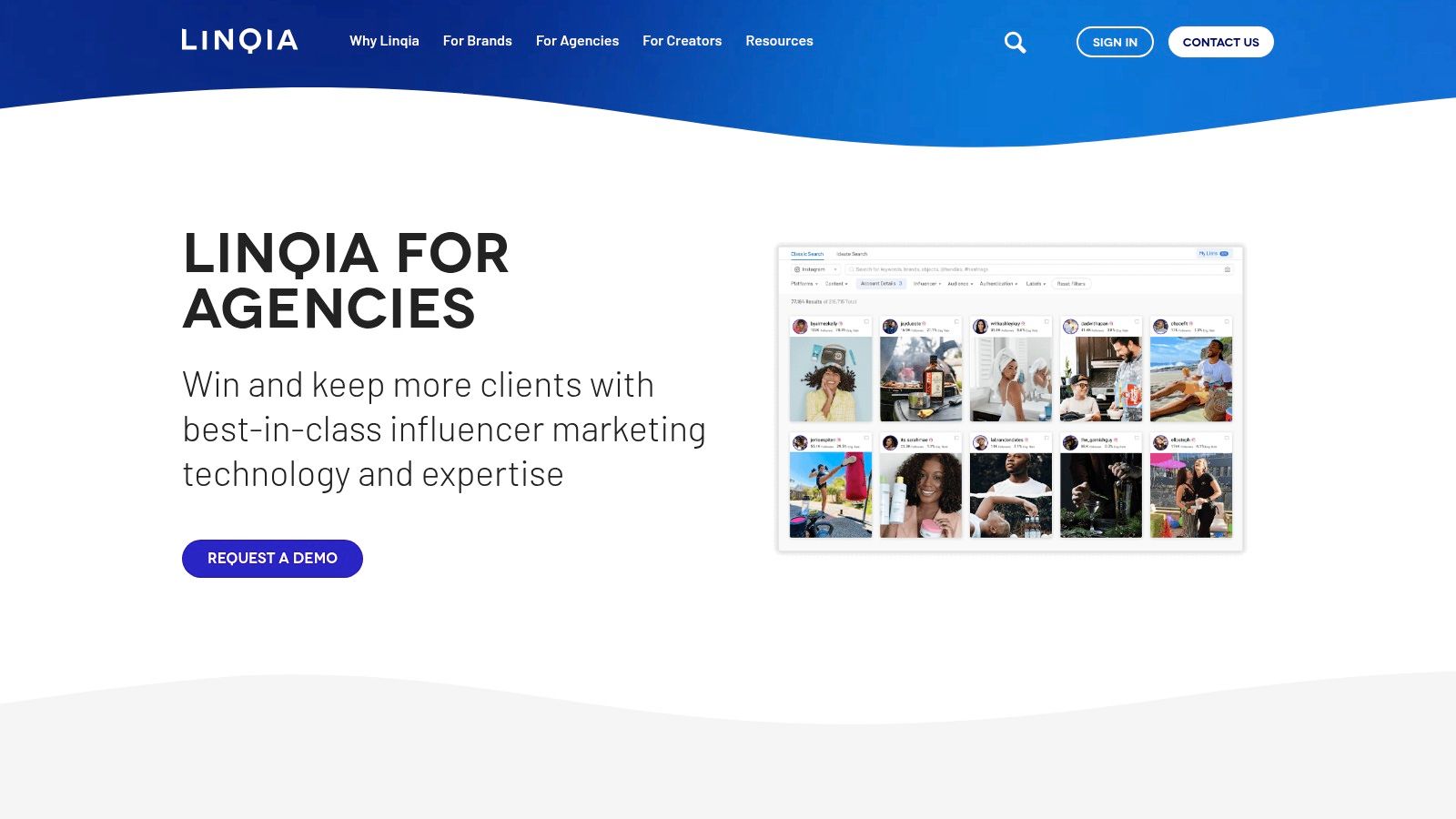 Linqia influencer platform interface
