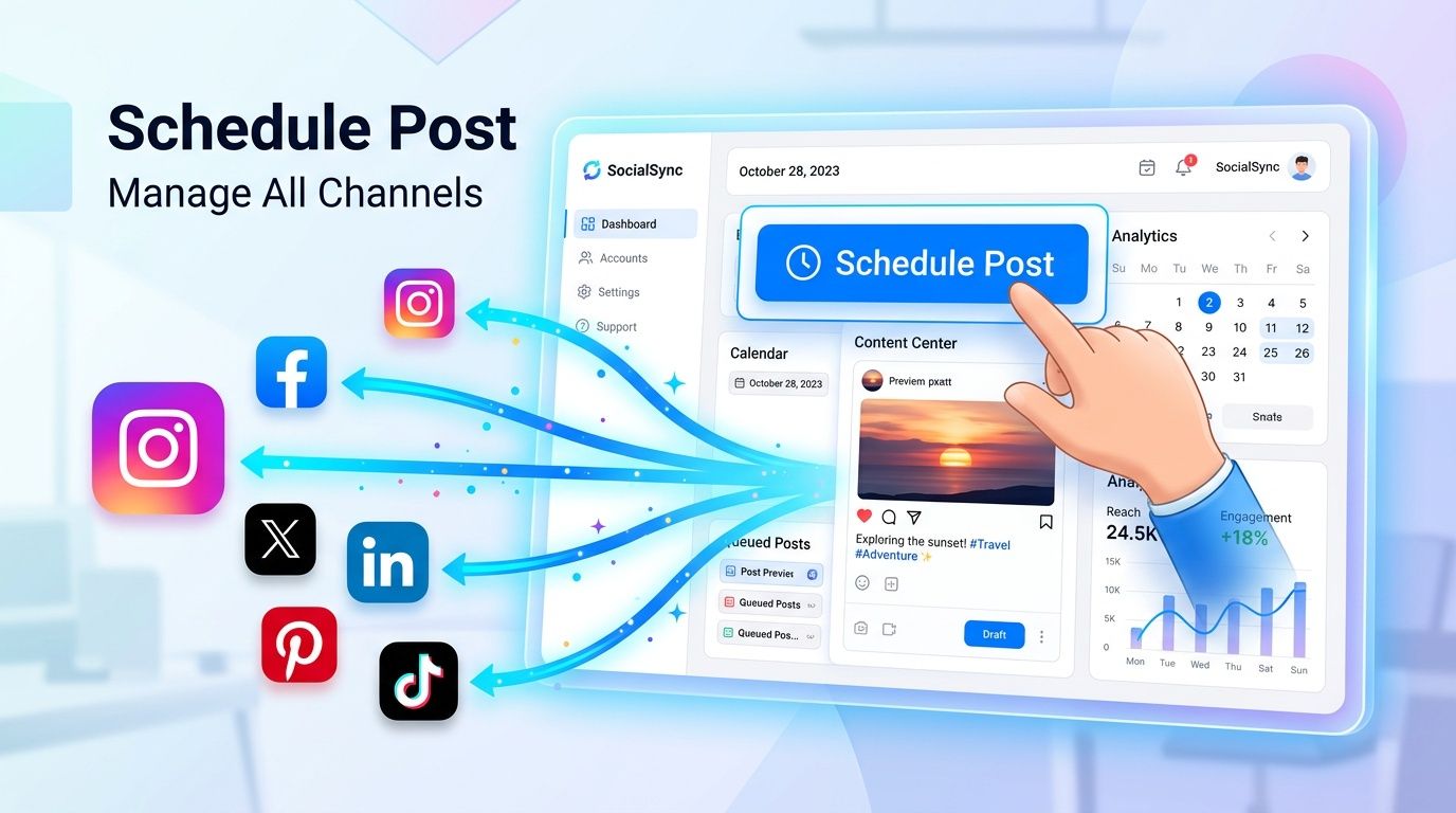 Dashboard interface illustrating how to post to Instagram automatically across multiple social media platforms simultaneously.