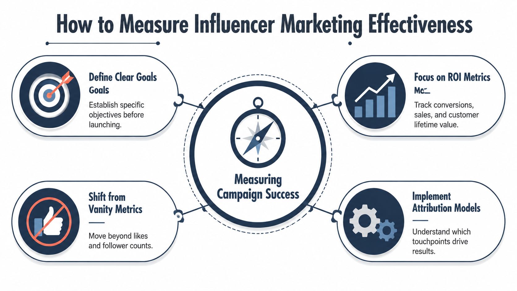 A diagram outlining four essential strategies for measuring the effectiveness of an influencer marketing campaign.